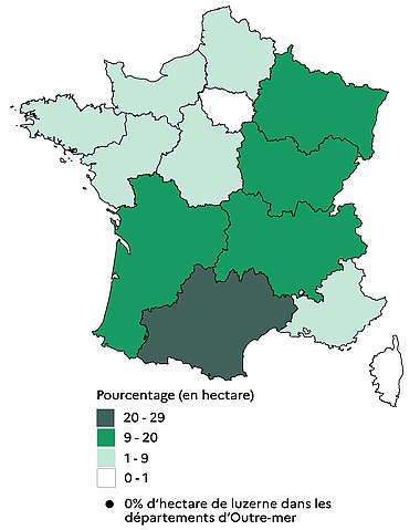 Répartition de la production de luzerne non déshydratée par région