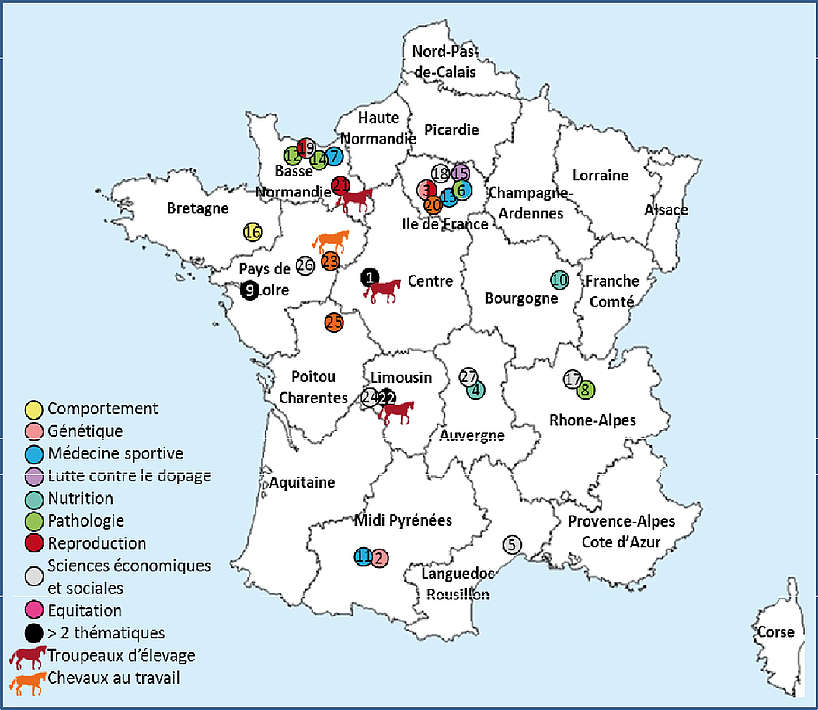 Répartition géographique des laboratoires de recherche équine en France en 2017