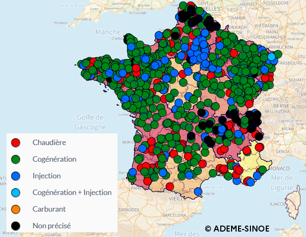 carte des unités de méthanisation en France